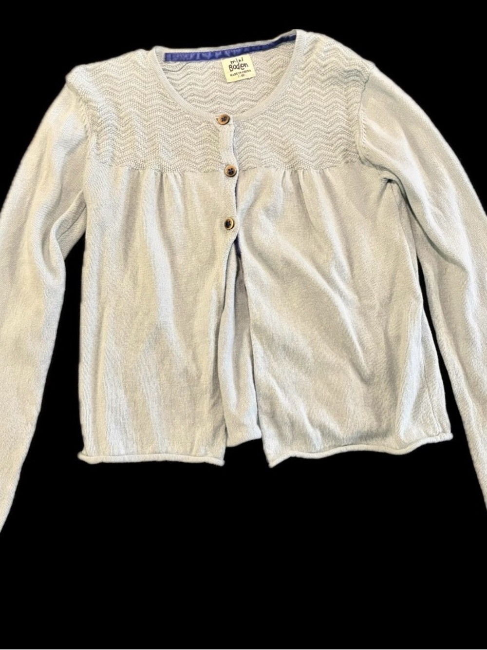 Mini Boden Light Blue Knit Cardigan with Textured Yoke